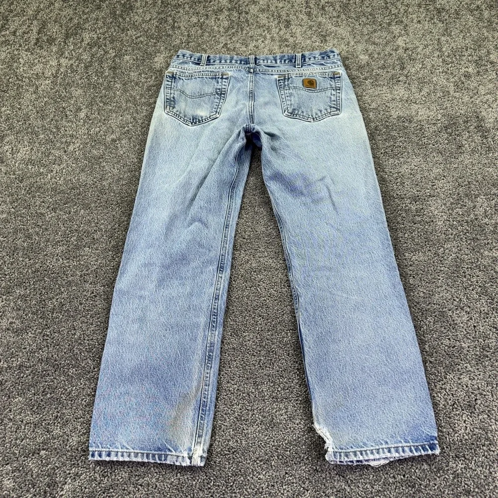 Carhartt Jeans Mens 36x30 Blue Straight Light Wash Denim Distressed Workwear
